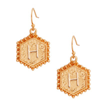 Load image into Gallery viewer, H Hexagon Initial Earrings
