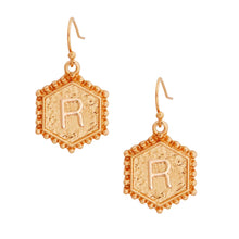 Load image into Gallery viewer, R Hexagon Initial Earrings
