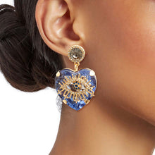 Load image into Gallery viewer, Blue Crystal Heart Evil Eye Earrings
