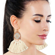 Load image into Gallery viewer, Cream Tassel Wooden Earrings
