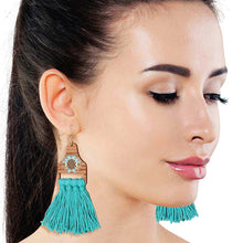 Load image into Gallery viewer, Turquoise Tassel Wooden Earrings
