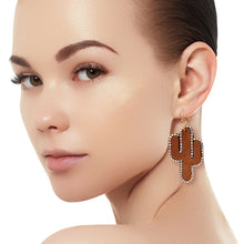 Load image into Gallery viewer, Brown Cactus Drop Earrings
