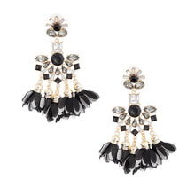 Load image into Gallery viewer, Black Crystal Flower Tassel Earrings
