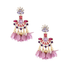 Load image into Gallery viewer, Lavender Crystal Flower Tassel Earrings
