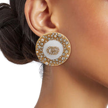 Load image into Gallery viewer, Gold and White Iced Pearl Rhinestone Studs
