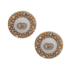 Load image into Gallery viewer, Gold and White Iced Pearl Rhinestone Studs
