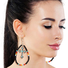 Load image into Gallery viewer, Black Bead Teardrop Cross Earrings
