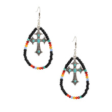 Load image into Gallery viewer, Black Bead Teardrop Cross Earrings
