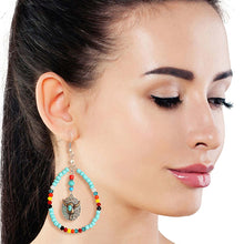 Load image into Gallery viewer, Turquoise Bead Teardrop Longhorn Earrings
