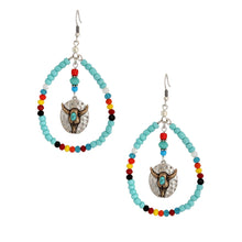 Load image into Gallery viewer, Turquoise Bead Teardrop Longhorn Earrings
