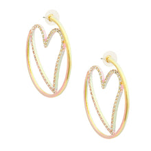 Load image into Gallery viewer, Pink Tint Gold Metal Heart Hoops
