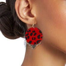 Load image into Gallery viewer, Red Leather Animal Print Circle Earrings
