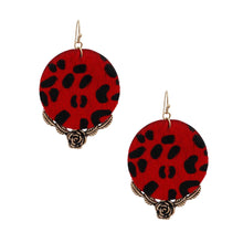 Load image into Gallery viewer, Red Leather Animal Print Circle Earrings
