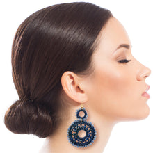 Load image into Gallery viewer, Blue Bead and Blue Thread Wrapped Round Drop Earrings
