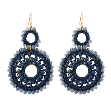 Load image into Gallery viewer, Blue Bead and Blue Thread Wrapped Round Drop Earrings
