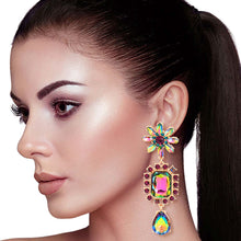 Load image into Gallery viewer, Pink Green Flower Stone Earrings
