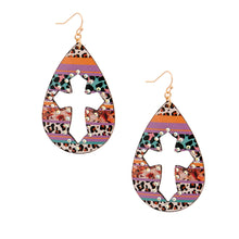 Load image into Gallery viewer, Animal Print Cross Teardrop Earrings

