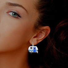 Load image into Gallery viewer, Silver and Blue Camper Earrings
