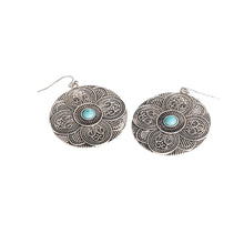 Load image into Gallery viewer, Burnished Silver Engraved Round Earrings
