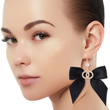 Load image into Gallery viewer, Black Bow Infinity Ring Earrings
