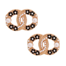 Load image into Gallery viewer, Designer Black Flower Logo Studs
