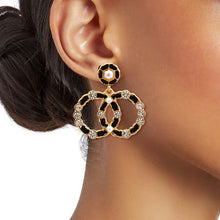 Load image into Gallery viewer, Gold and Black Woven Infinity Symbol Earrings

