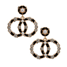 Load image into Gallery viewer, Gold and Black Woven Infinity Symbol Earrings
