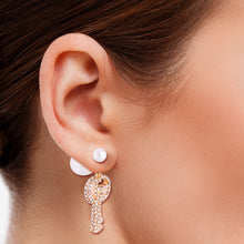 Load image into Gallery viewer, Double Cream Pearl Key Earrings
