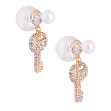 Load image into Gallery viewer, Double Cream Pearl Key Earrings
