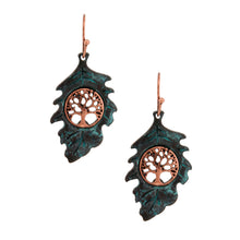 Load image into Gallery viewer, Patina Leaf Tree of Life Earrings
