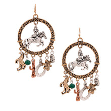 Load image into Gallery viewer, Burnished Gold Cowgirl Charm Earrings
