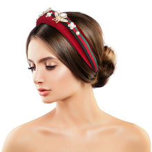 Load image into Gallery viewer, Designer Red Velvet Bee Padded Headband
