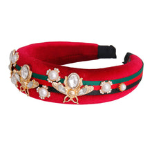 Load image into Gallery viewer, Designer Red Velvet Bee Padded Headband
