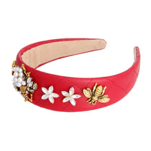Load image into Gallery viewer, Designer Red Leather Bee Headband
