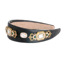 Load image into Gallery viewer, Black Vegan Leather Crystal Headband
