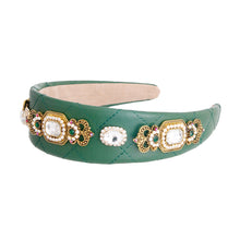 Load image into Gallery viewer, Green Vegan Leather Crystal Headband
