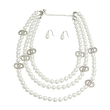 Load image into Gallery viewer, Triple Layer White Pearl Infinity Link Necklace
