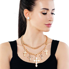 Load image into Gallery viewer, Gold Pearl Stone Cross Set
