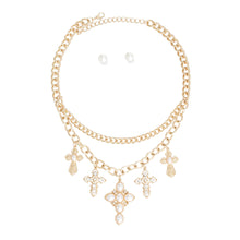 Load image into Gallery viewer, Gold Pearl Stone Cross Set
