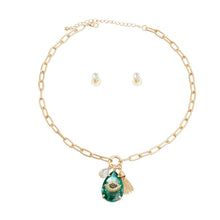 Load image into Gallery viewer, Green Crystal Teardrop Evil Eye Necklace
