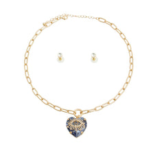 Load image into Gallery viewer, Blue Crystal Heart Evil Eye Necklace
