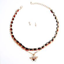 Load image into Gallery viewer, Gold 2 Strand Striped Ribbon Bee Necklace
