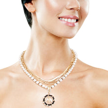 Load image into Gallery viewer, Designer Style Gold Pearl Layered Chain Set
