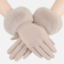 Load image into Gallery viewer, Gloves Beige Fur Trim Winter Gloves for Women
