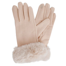 Load image into Gallery viewer, Gloves Beige Fur Trim Winter Gloves for Women
