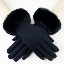Load image into Gallery viewer, Gloves Black Fur Trim Winter Gloves for Women
