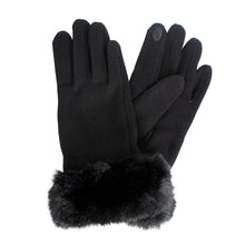 Load image into Gallery viewer, Gloves Black Fur Trim Winter Gloves for Women
