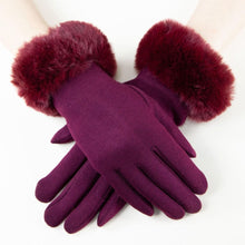 Load image into Gallery viewer, Gloves Burgundy Fur Trim Winter Gloves for Women
