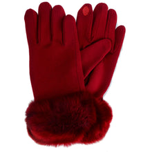 Load image into Gallery viewer, Gloves Burgundy Fur Trim Winter Gloves for Women
