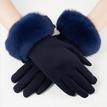 Load image into Gallery viewer, Gloves Navy Fur Trim Winter Gloves for Women
